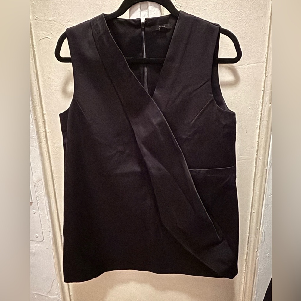 COS US Women’s Size 10 Black Cotton Rayon Satin Asymmetric Origami Tunic Top
